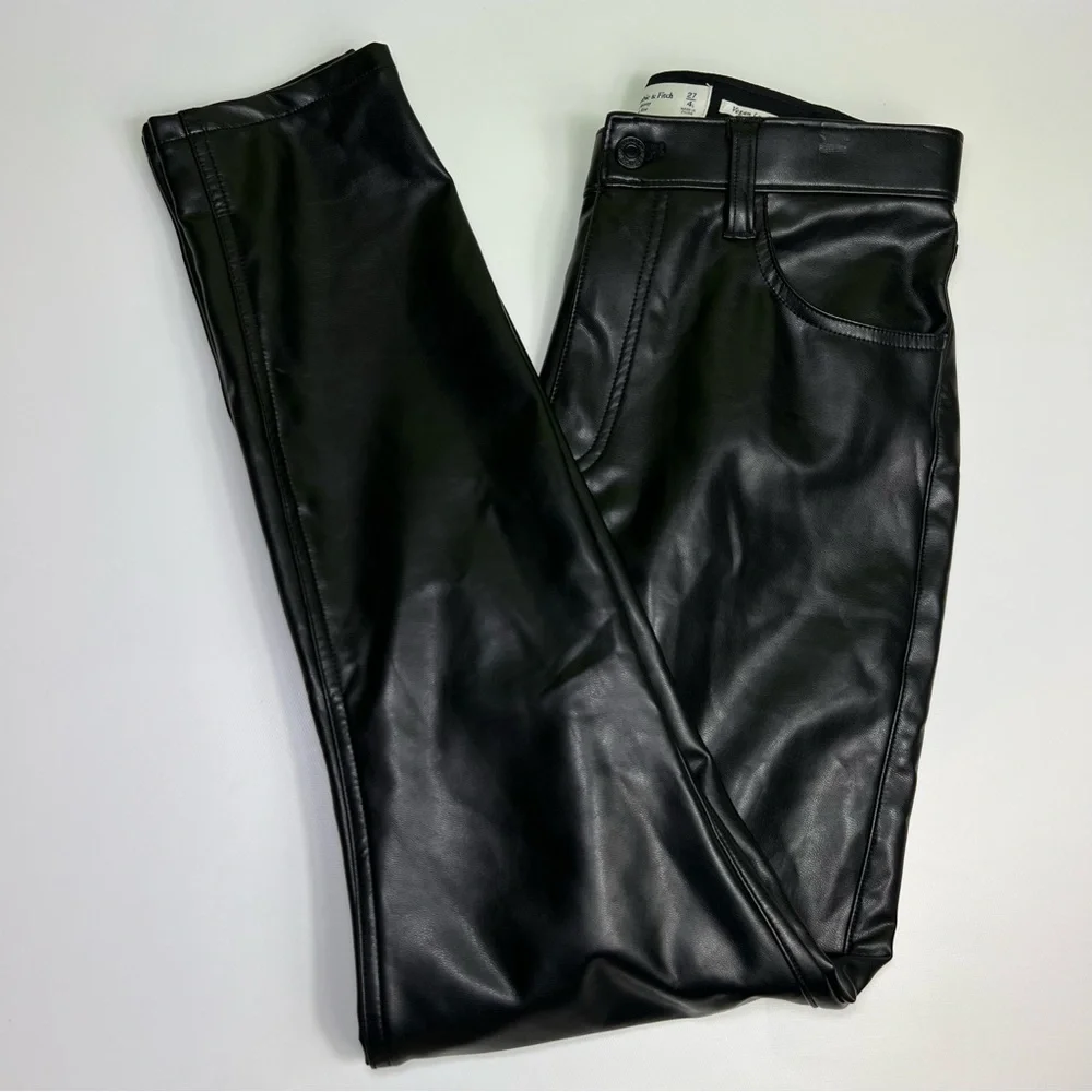 ABERCROMBIE & FITCH the skinny high rise black vegan leather pants size 27/4 - Picture 2 of 9